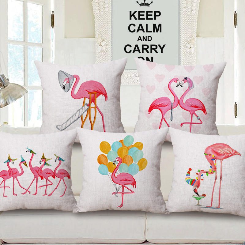 Honana Wx-d2 45x45cm Vintage Flamingos Bavlnené Obliečky Na Vankúšik Vianočný Poťah Na Vankúš Do Pása