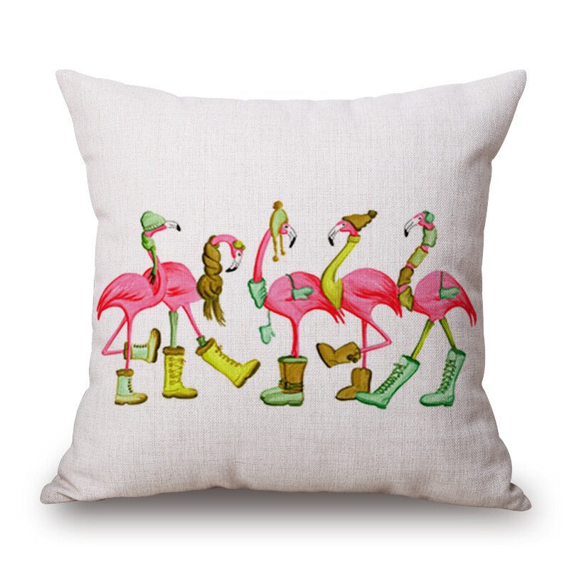 Honana Wx-d2 45x45cm Vintage Flamingos Bavlnené Obliečky Na Vankúšik Vianočný Poťah Na Vankúš Do Pása