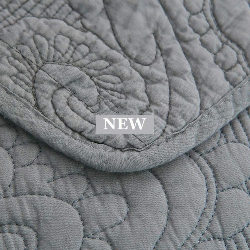 Luxusná Sivá Posteľná Súprava 3-dielna Prešívaná Prikrývka Prikrývky Queen Size 100% Bavlna