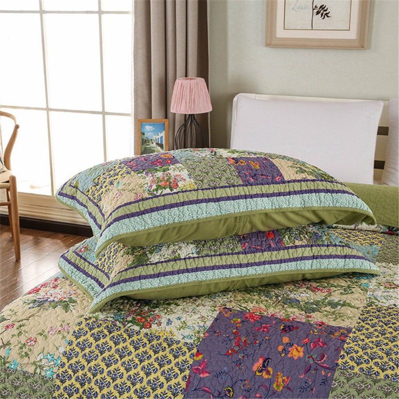 Luxusná Súprava Posteľnej Prikrývky 3ks King Size Vintage Kvetinová Bohémsky Patchwork Prešívaná Prikrývka