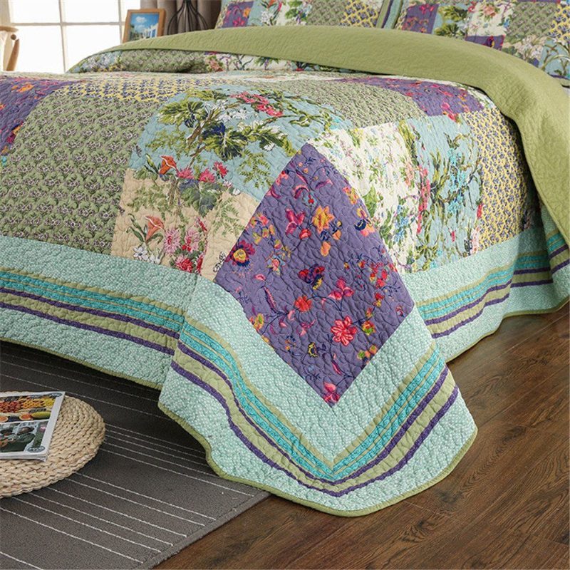 Luxusná Súprava Posteľnej Prikrývky 3ks King Size Vintage Kvetinová Bohémsky Patchwork Prešívaná Prikrývka