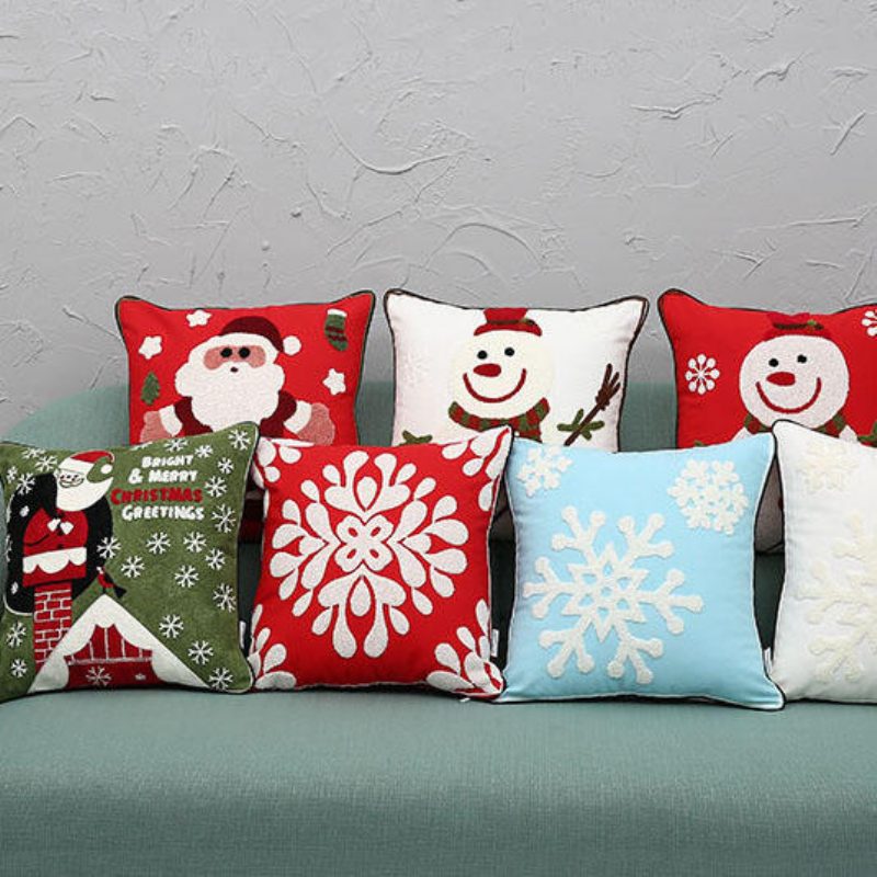 Nové Vianočné Puzdrá Na Vyšívanie Na Vankúš Z Čistej Bavlny Santa Snowflake Cushion Cover