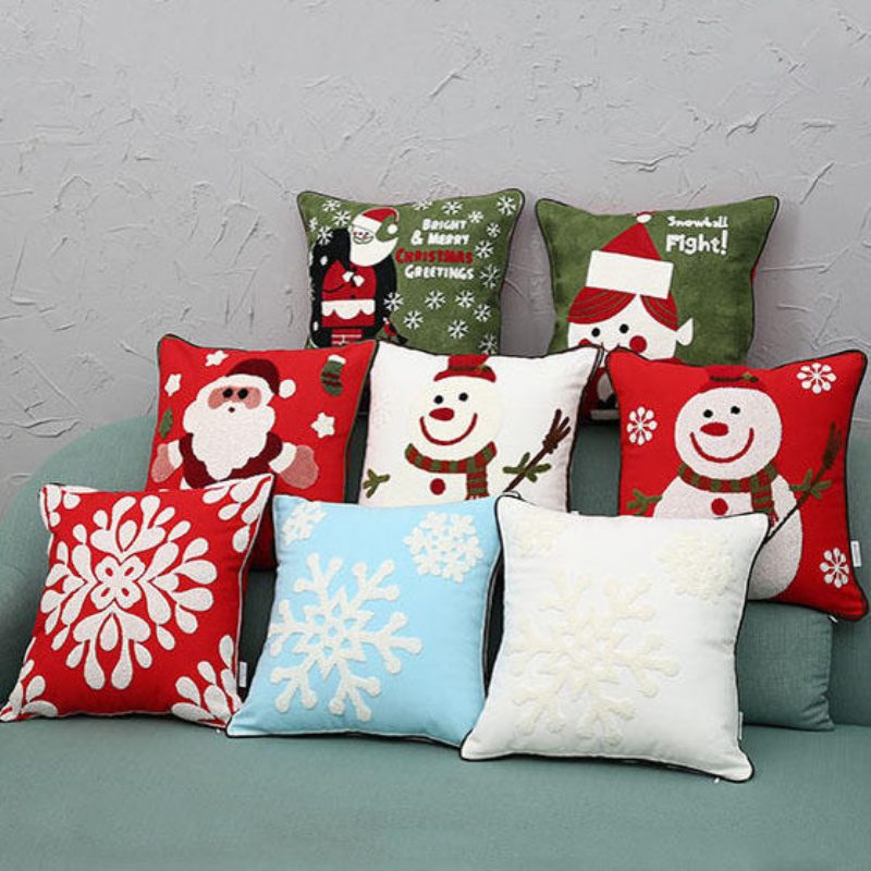 Nové Vianočné Puzdrá Na Vyšívanie Na Vankúš Z Čistej Bavlny Santa Snowflake Cushion Cover