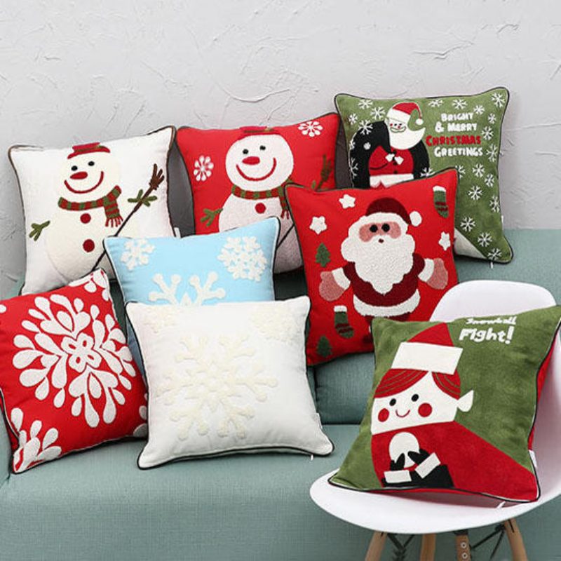 Nové Vianočné Puzdrá Na Vyšívanie Na Vankúš Z Čistej Bavlny Santa Snowflake Cushion Cover