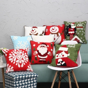 Nové Vianočné Puzdrá Na Vyšívanie Na Vankúš Z Čistej Bavlny Santa Snowflake Cushion Cover