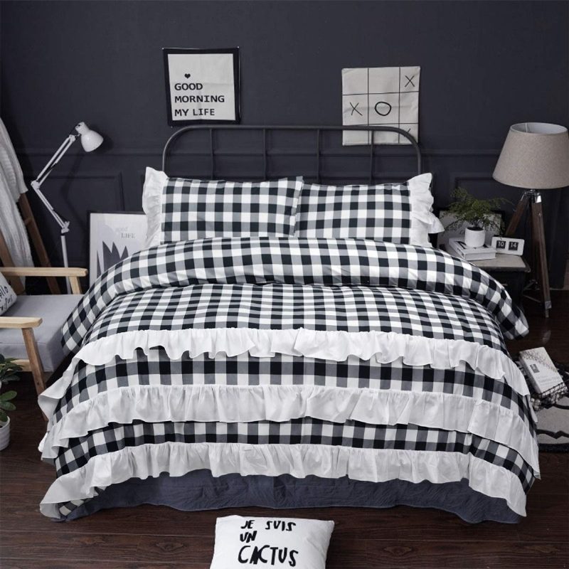 Posteľná Súprava Buffalo Plaid King Size 3-dielna Obliečka Na Prikrývku Farmhouse (king Black And White Plaid)