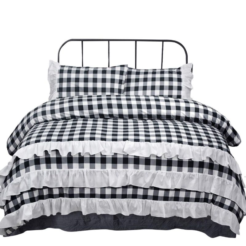 Posteľná Súprava Buffalo Plaid King Size 3-dielna Obliečka Na Prikrývku Farmhouse (king Black And White Plaid)