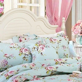 Shabby Blue Floral Square Vankúš Elegantný Francúzsky Vidiecky Štýl Teal Cotton Throw Štvorcový