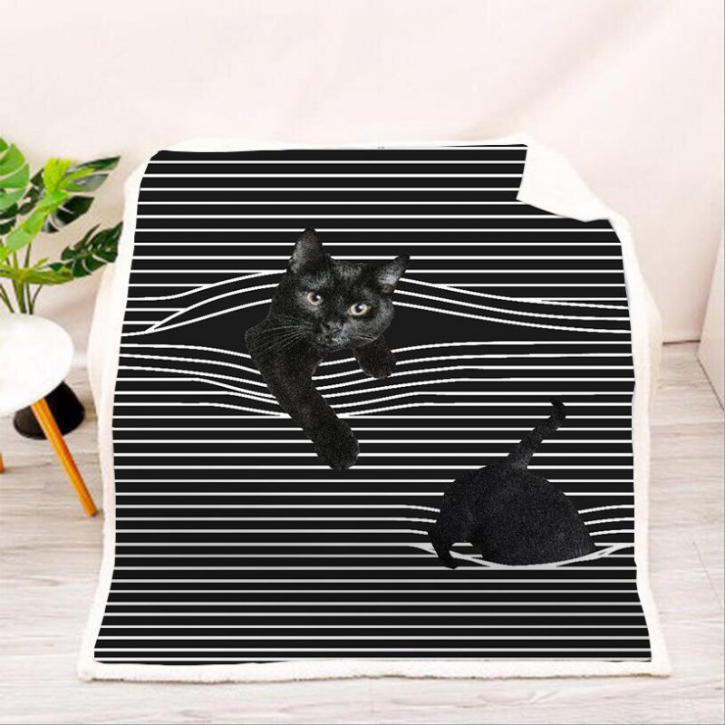 Stripe Pattern Cat Kreslená Deka Coral Fleece Obedová Prestávka Na Pohovku S Klimatizáciou