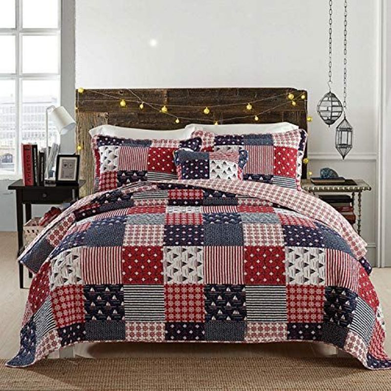 Súprava Námornej Posteľnej Bielizne Patchwork Prikrývka S Morskou Tematikou Jemná 100% Bavlna Queen Size