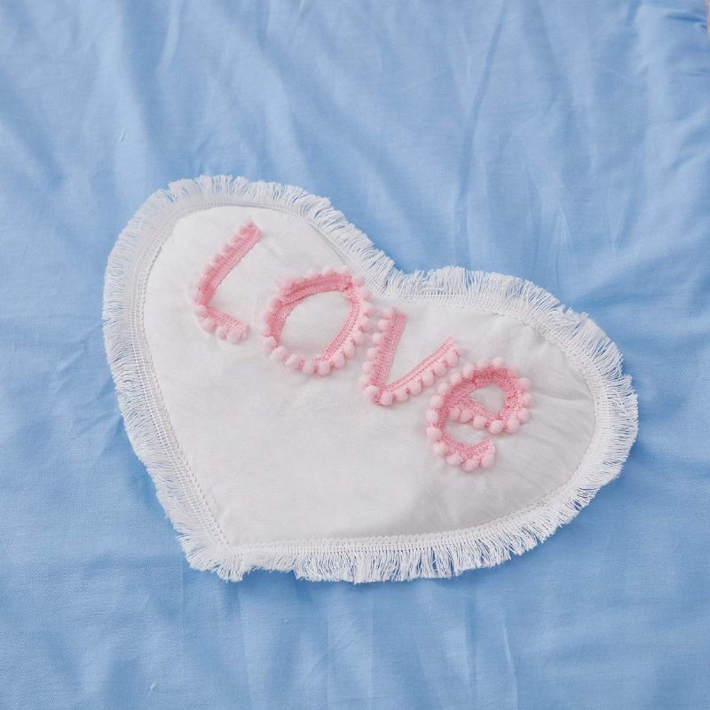 Súprava Posteľnej Bielizne 3d Love Heart Cloud Star Patched Design Do Detskej Postieľky 100% Bavlna Modrá Posteľná Bielizeň S Bielym Volánom