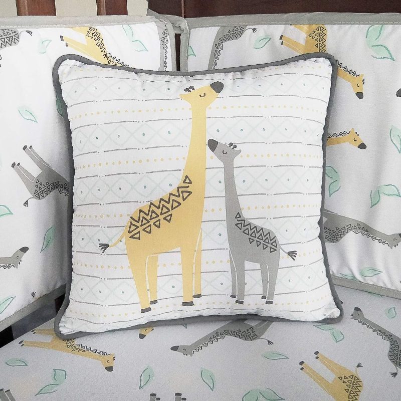 Súpravy Obliečok Do Postieľok Pre Chlapcov Posteľná Bielizeň Do Detskej Izby Woodland Giraffe Family Bodkovaný Dizajn Sivá A Žltá 8-dielna