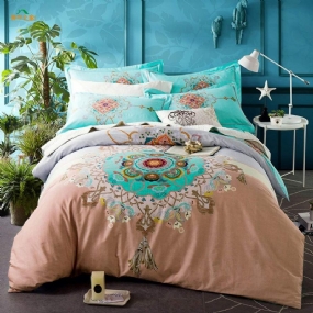 Teal Shabby Kvetinová Dievčenská Prikrývka Set Bohémska Posteľná Bielizeň