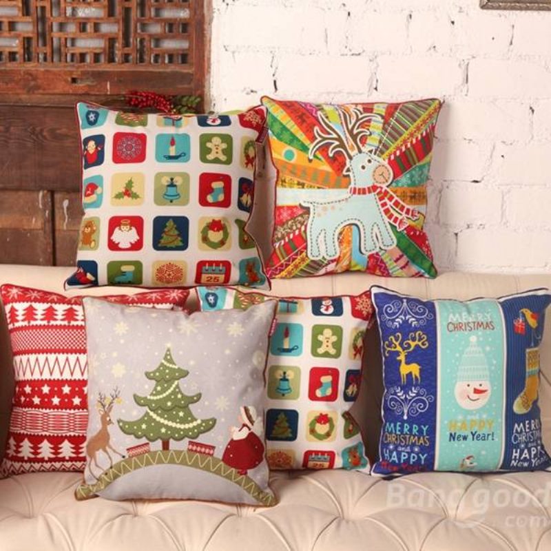 Vianočné Kreslené Obliečky Na Vankúše Na Domácu Pohovku Square Cushion Cover