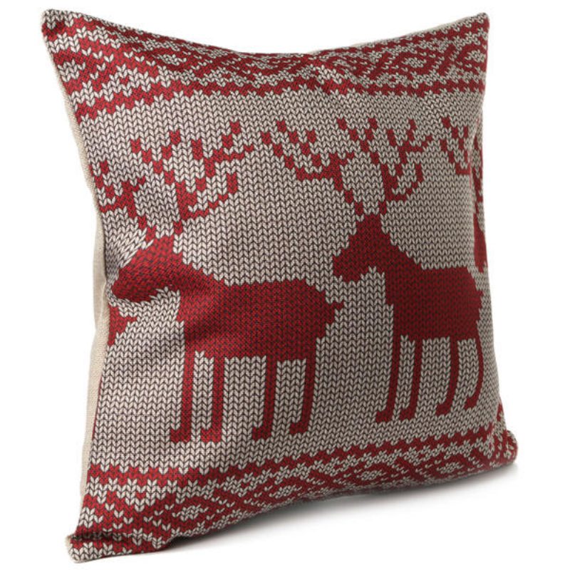 Vintage Vianočná Séria Deer Throw Obliečka Na Vankúš Na Vankúšik Z Bavlnenej Štvorcovej Pohovky