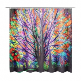180 X 180 cm Farebné Listy Stromov Vodotesný Kúpeľňový Sprchový Záves S 12 Háčikmi