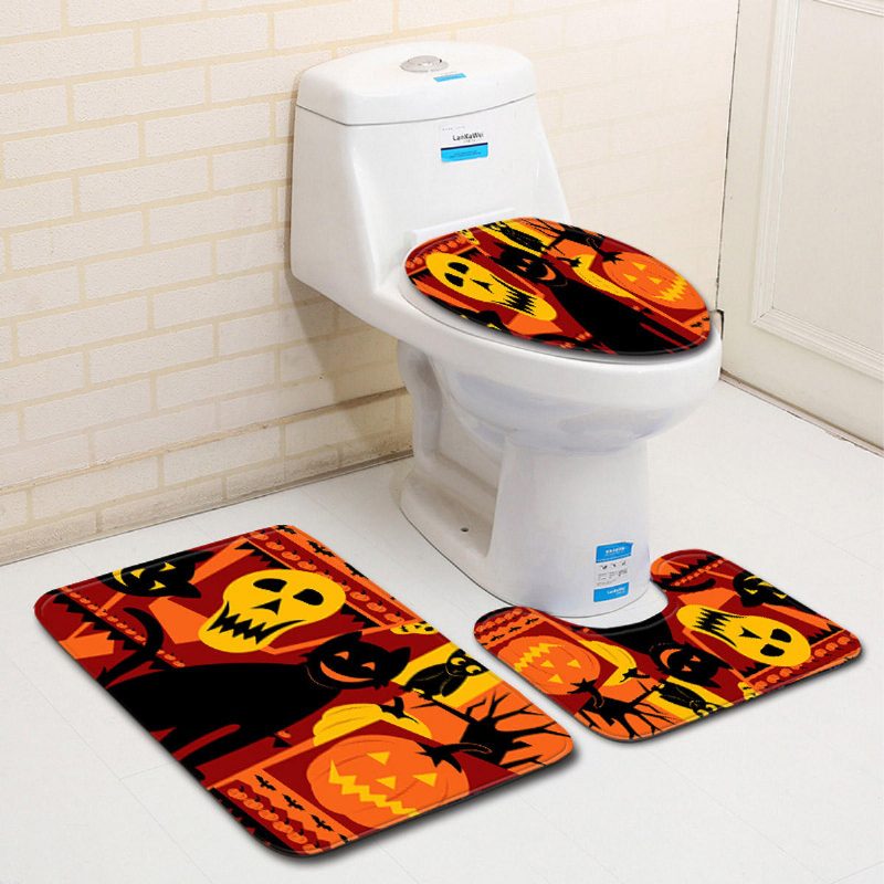 3pc Halloween Print Koberec Kúpeľňa Protišmykový Podstavec Veko Wc Kryt Súprava Podložiek Do Vane