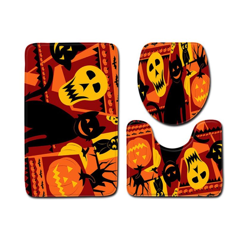 3pc Halloween Print Koberec Kúpeľňa Protišmykový Podstavec Veko Wc Kryt Súprava Podložiek Do Vane