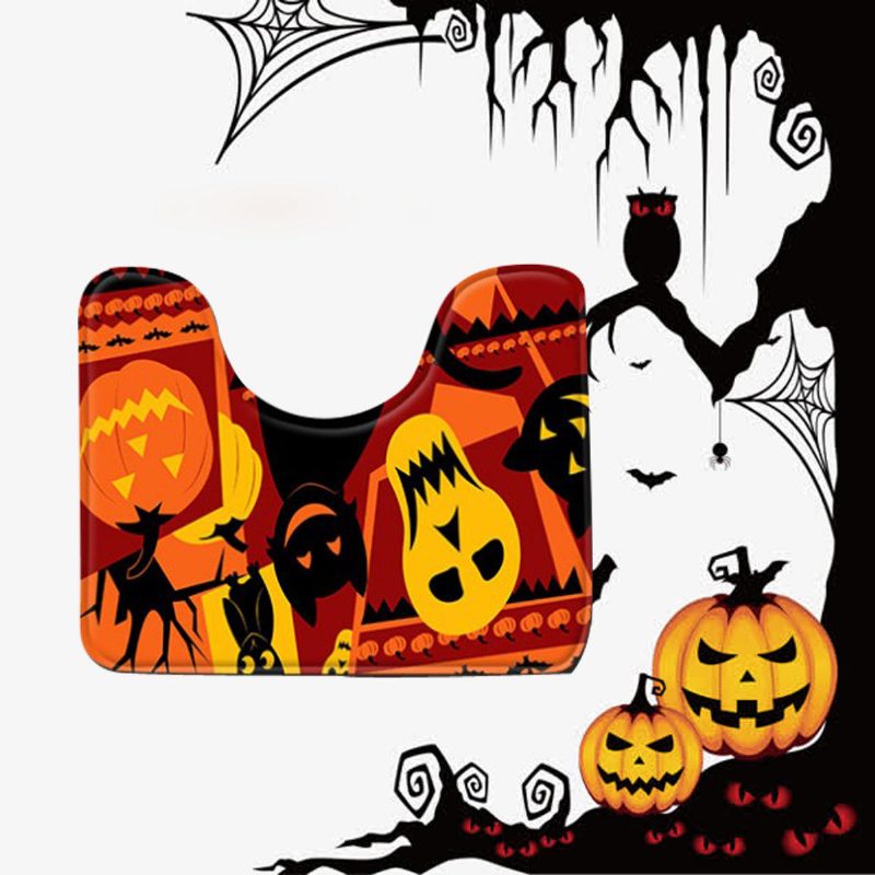 3pc Halloween Print Koberec Kúpeľňa Protišmykový Podstavec Veko Wc Kryt Súprava Podložiek Do Vane