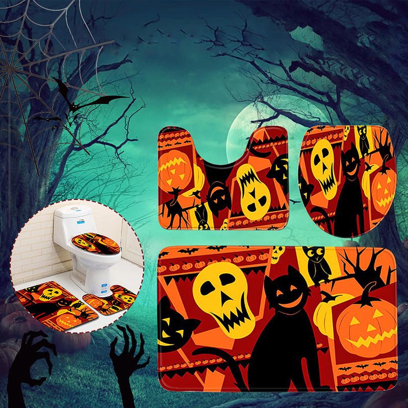 3pc Halloween Print Koberec Kúpeľňa Protišmykový Podstavec Veko Wc Kryt Súprava Podložiek Do Vane