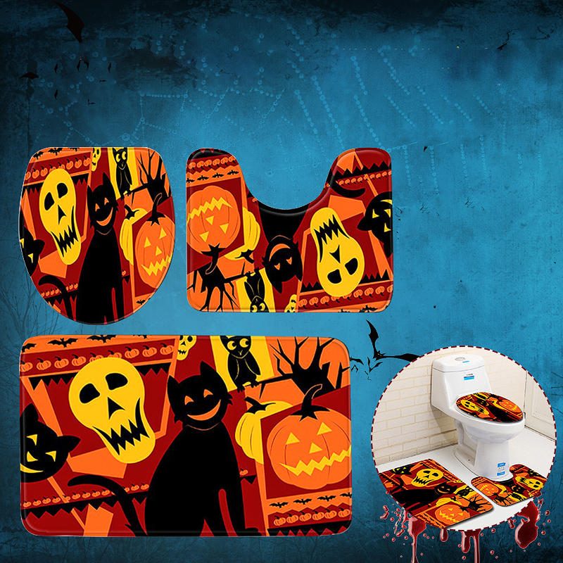 3pc Halloween Print Koberec Kúpeľňa Protišmykový Podstavec Veko Wc Kryt Súprava Podložiek Do Vane