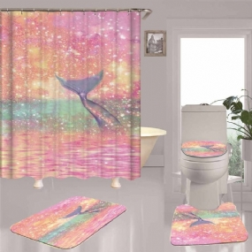 Morská Panna Tail Print Kúpeľňa Sprchový Záves Záclonový Kryt Wc Súprava Podložiek Do Vane