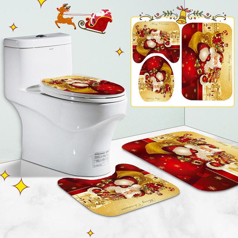 Santa Claus Vodotesné Kúpeľňa Poťahy Na Wc Sedadlá Podložky Protišmykové Koberčeky Súprava Podložiek Do Kúpeľne Tlač Home Decor