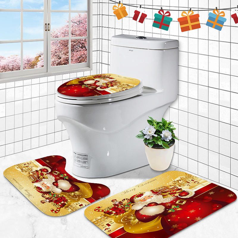 Santa Claus Vodotesné Kúpeľňa Poťahy Na Wc Sedadlá Podložky Protišmykové Koberčeky Súprava Podložiek Do Kúpeľne Tlač Home Decor