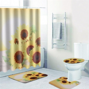 Slnečnica Vodotesný Sprchový Záves Kryt Veka Na Wc Súprava Protišmykových Podložiek Do Kúpeľne