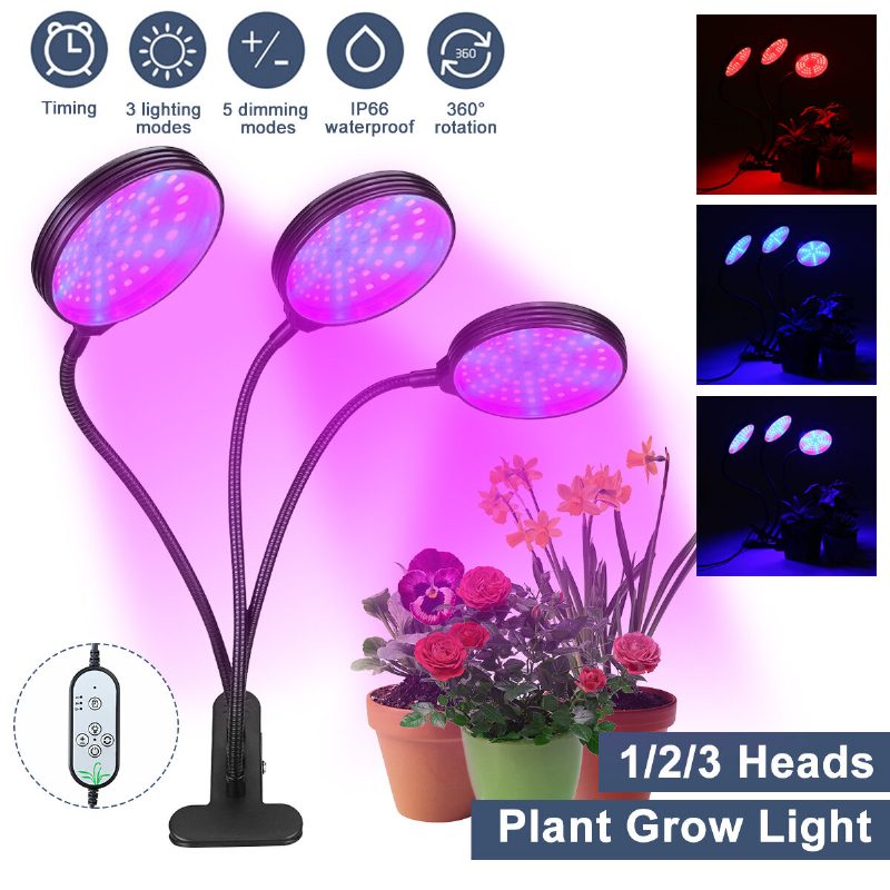 1/2/3 Head Plant Grow Light Led Lampa Hydroponia Skleníková Záhrada 360° Flexibilná Vnútorná Stmievateľná