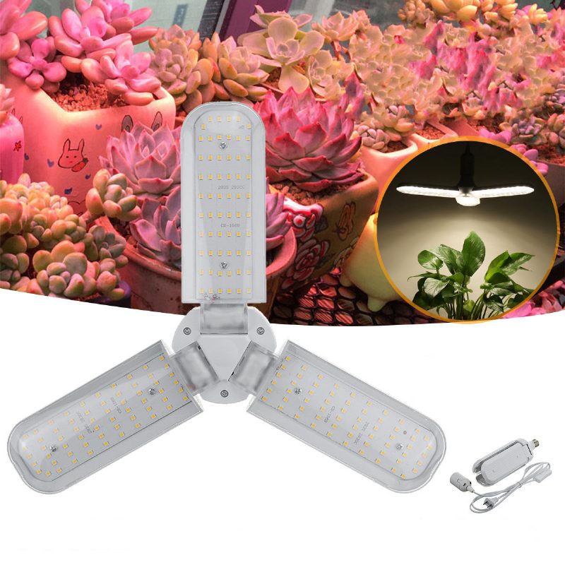 Ac110-265v E27 40w 2835 Trojlistová Led Grow Light Plnospektrálna Hydroponická Lampa So Závesným Držiakom Pre Rastlinu