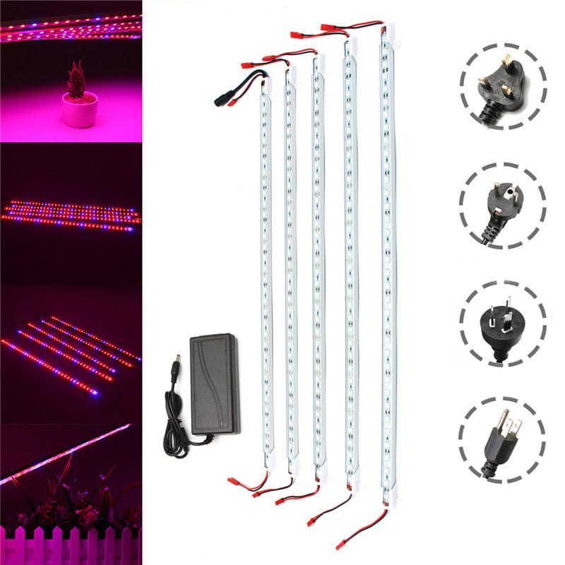 Dc12v 5pcs 50cm Vodotesný Smd5050 Červená:modrá 5:1 36led Strip Plant Garden Grow Light + 5a Napájací Adaptér