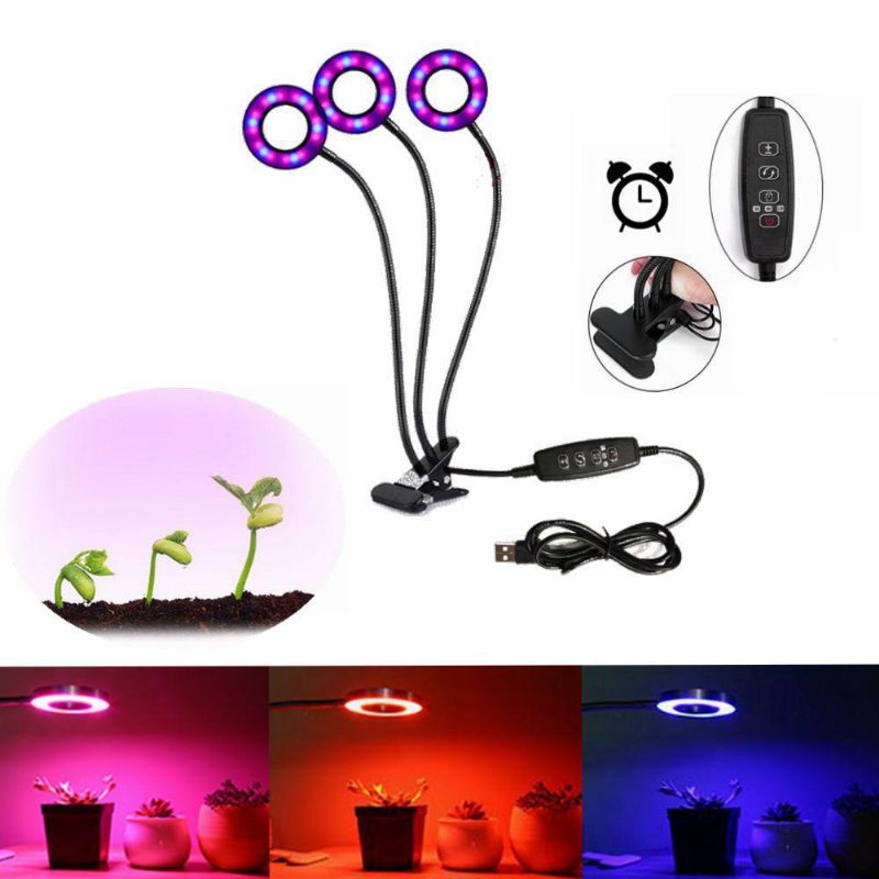 Lustreon Usb 18w 3heads Clip-on Grow Light Stmievateľné Časovacie Rastlinné Svietidlo Pre Izbové Kvety Dc5v