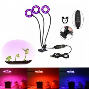 Lustreon Usb 18w 3heads Clip-on Grow Light Stmievateľné Časovacie Rastlinné Svietidlo Pre Izbové Kvety Dc5v