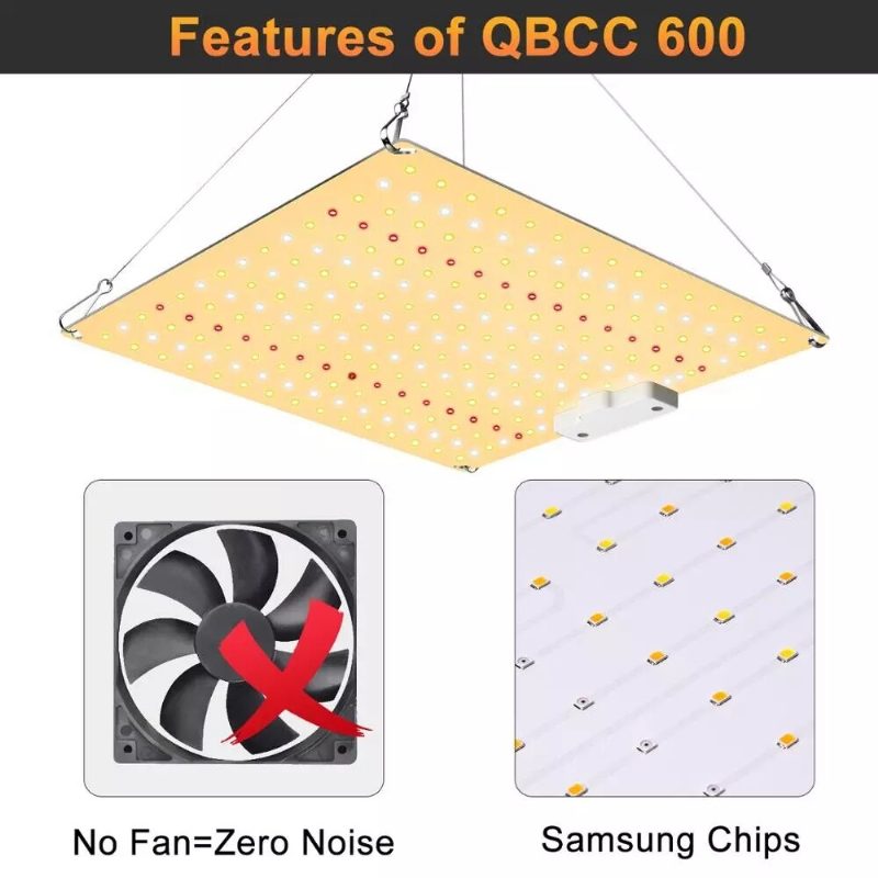 Qbcc600 Pro Ir+uv Tichá Bezventilátorová Celospektrálna Led Grow Light Vysoká Ppfd Pre 2x3ft Stan Pre Sadenice Zeleniny A Kvitnutie