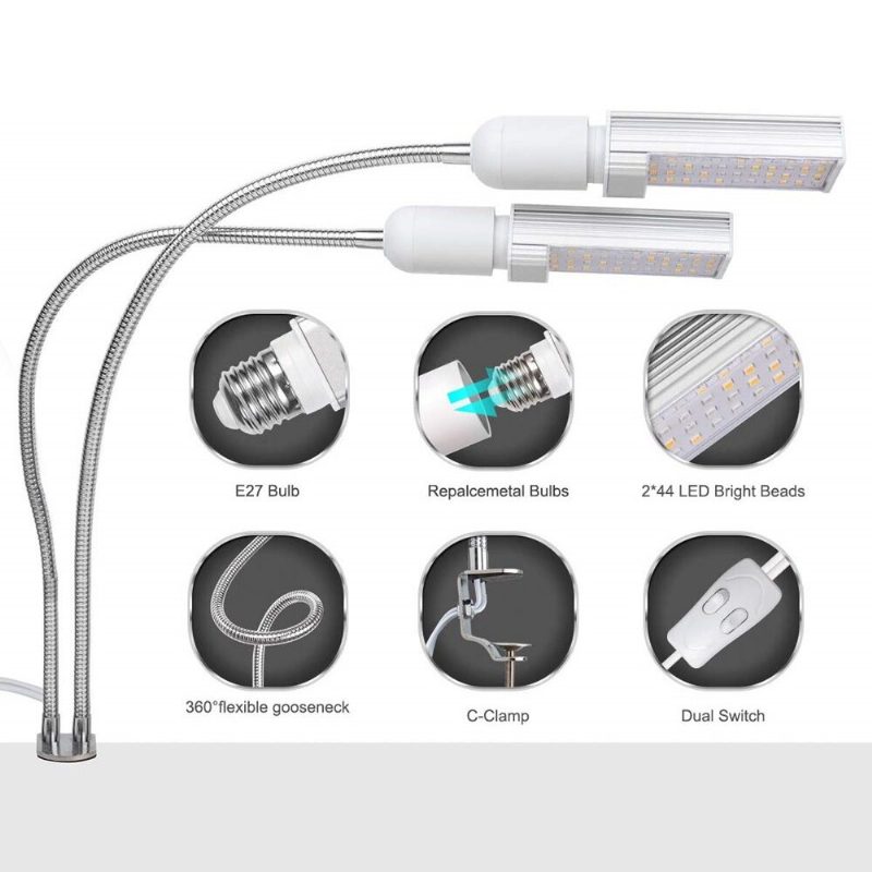 Relassy Led Rastové Svetlá Svetlo Rastlín Plné Spektrum Žlté Led Rast A Kvitnutie Dvojhlavá Hadica S Husím Krkom Nehrdzavejúca Oceľ