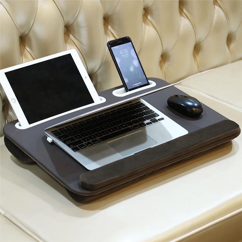 2-v-1 Dvojzásuvka Lap Desk Študijný Vankúš Stôl Počítač Laptop Prenosný Stojan Na Notebook S Držiakom Na Telefón/tablet