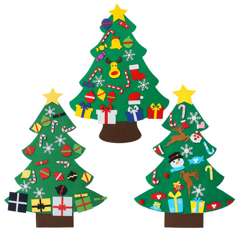 3 Typy Diy Plstený Vianočný Stromček S Ozdobami Darček Nástenná Dekorácia Ručne Vyrábané Domáce Dekorácie Darčeky