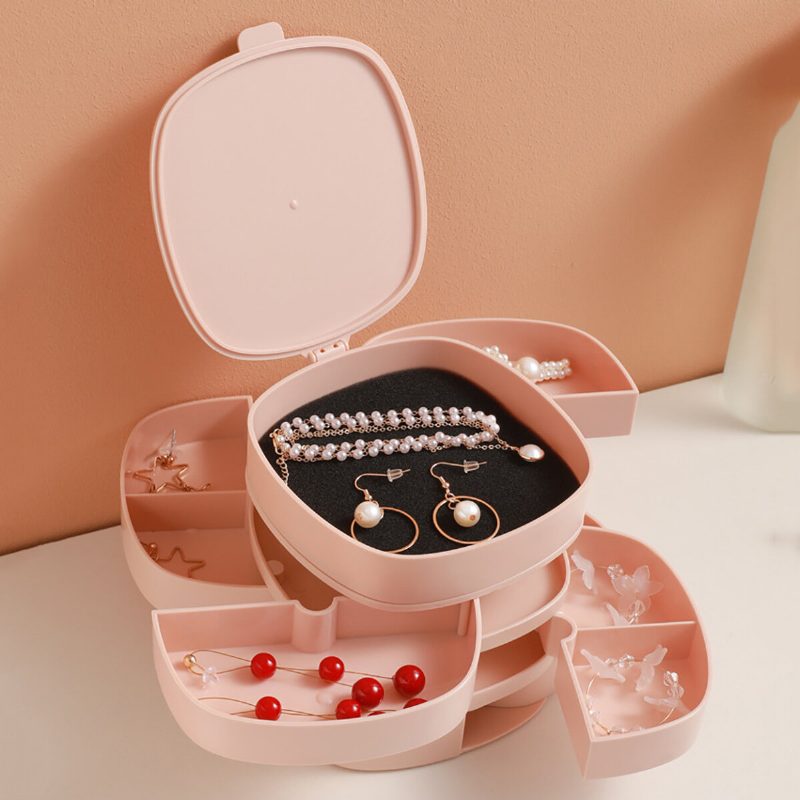 4-vrstvový Úložný Box Na Šperky Rotačný Kozmetický Box Stolný Box Narodeninový Darček Pre Dievčatá