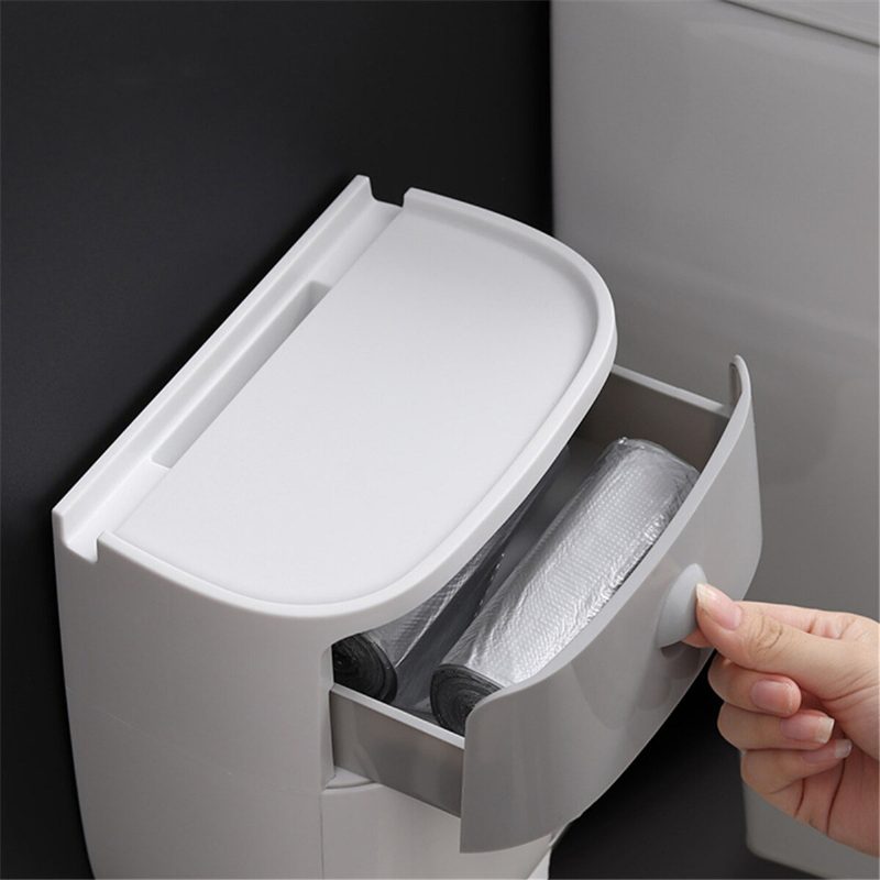Dvojvrstvová Škatuľka Na Papierové Vreckovky Vodotesný Stojan Na Odpadky Do Kúpeľne So Zásuvkovým Úložným Boxom Bez Perforácie