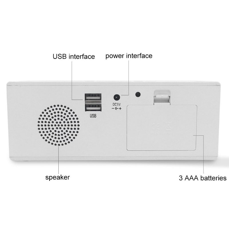 Ek8609 Digitálny Budík Časovač Led Zrkadlo Snooze Stolové Hodiny Elektronický Čas Dátum Teplota Displej Domáce Dekorácie