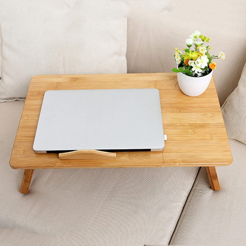 Nastaviteľný Stôl Na Laptop Veľký Podnos Na Posteľ Sklopná Doska Skladací Stojan Na Viac Úloh Bambusový Na Servírovanie Raňajok