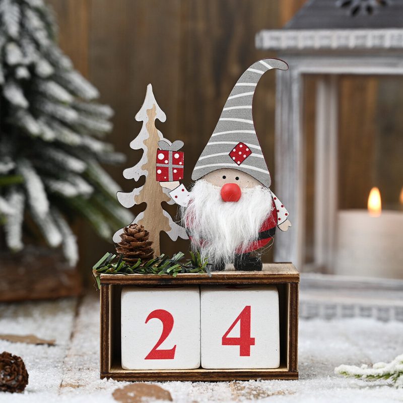 Vianočný Odpočítavací Kalendár Borovicová Šiška Santa Claus Drevená Ozdoba Dekor Do Domácej Kancelárie
