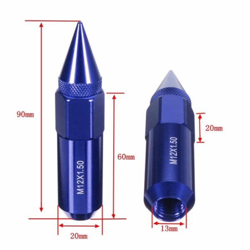 20 Ks M12x1.5 Hliníkové 60 mm Kolesá Pre Autá Ráfiky Matice S Hrotmi Rozšírený Tuner