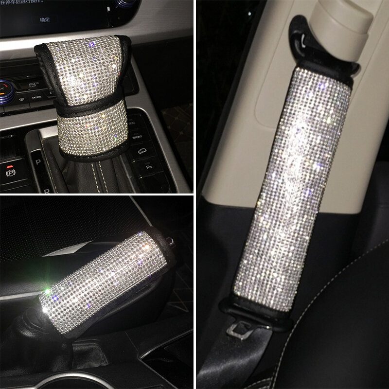 Hlavica Radiacej Páky Ručná Brzda Kryt Bezpečnostného Pásu Bling Crystal Gear Auto Interiérový Dekor