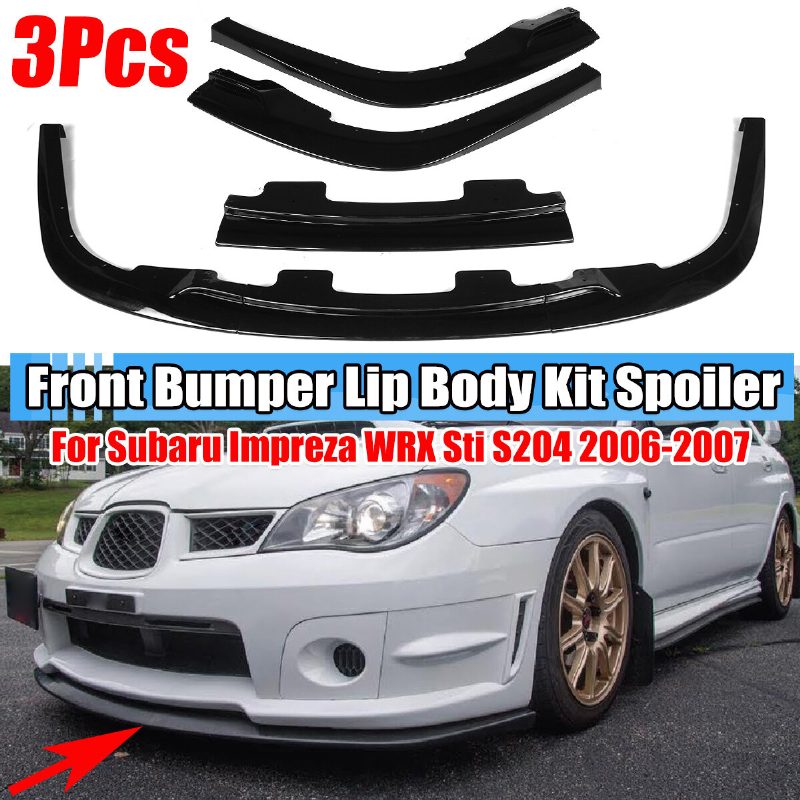 Pre Subaru Impreza Wrx Sti S204 2006-2007 Lesklý Čierny Predný Nárazník Ret Spojler Kryt Trim Body Kit 3ks