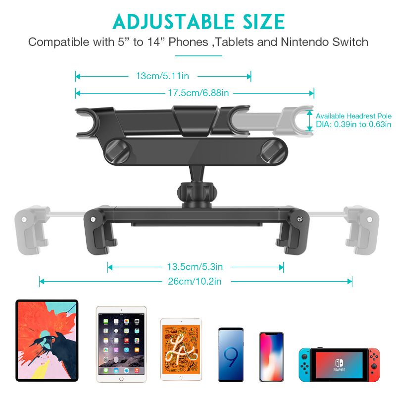 Sawake Univerzálny Držiak Na Opierku Hlavy Do Auta Na Tablet Otočný Nastaviteľný O 360° Autosedadlo Telefónu Stojan Na Zadné Sedadlo Pre Ipad/ Tablet/ Smartfón 5-14 Palcové Zariadenia