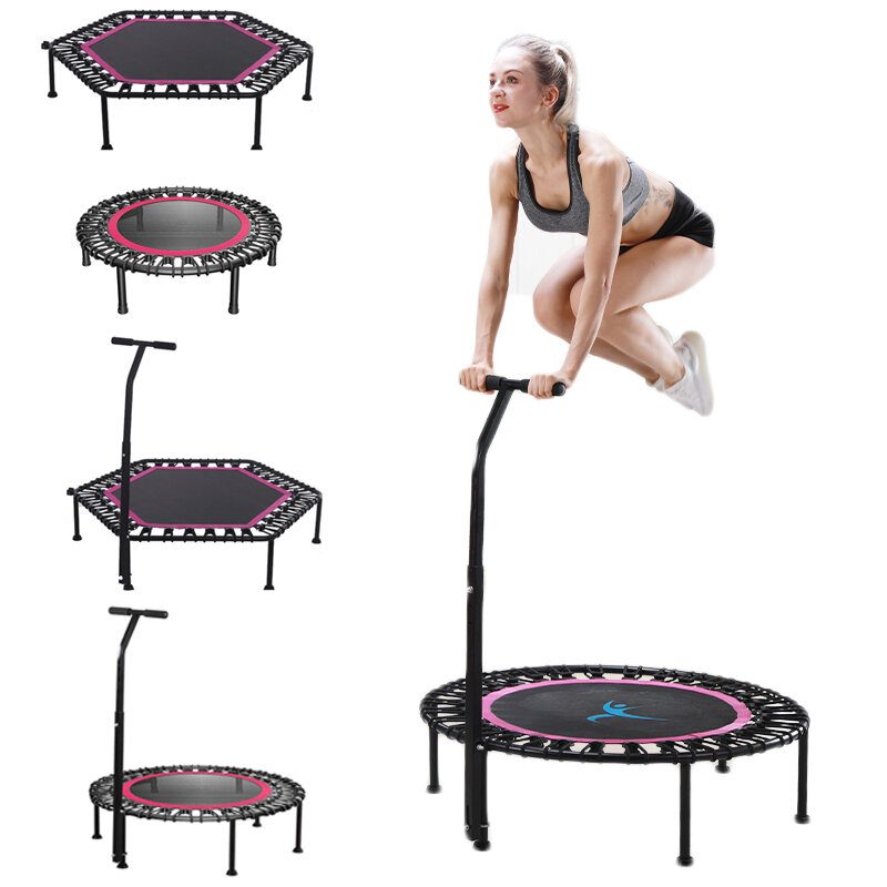 40"/50" Fitness Tichá Mini Trampolína S Nastaviteľnou Rukoväťou Dospelí Deti Vnútorná Posilňovňa Bungee Rebounder Jump Trainer