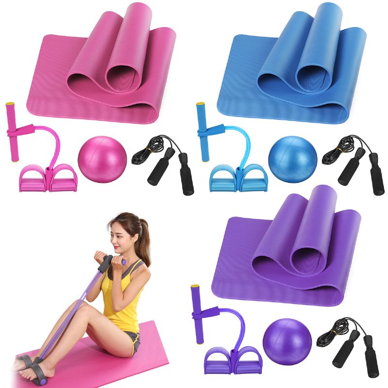 Súprava 4ks Yoga Beginner Kit Set Protišmyková Loptička Pilates + Švihadlo + Odporová Guma + Podložky Na Jogu Domáce Fitness Náradie