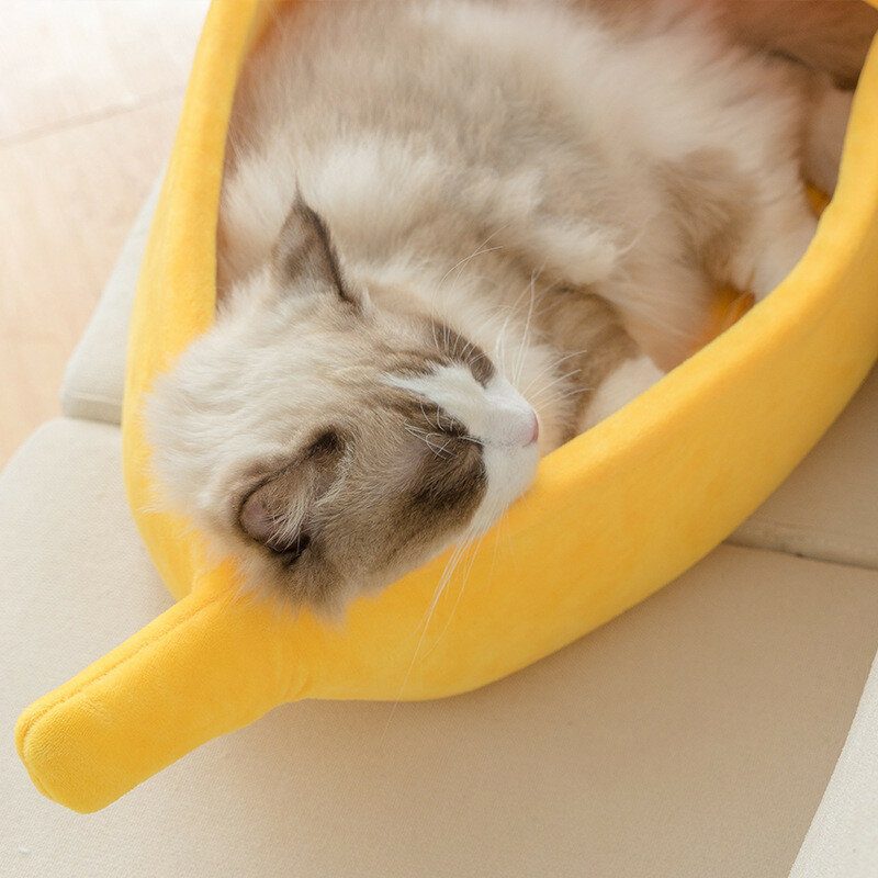 Pelíšok Pre Mačky S Banánom Teplý Odolný Prenosný Kôš Na Vankúše Pre Psov